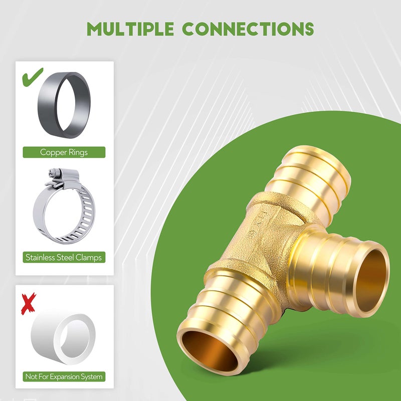 Litorange 1/2 inch T PEX Tee & 90 Degree Elbow & Straight Coupling 1/2" (pack of 12) Lead-Free Brass Barb Crimp Pipe Fitting/Fittings - Image 5